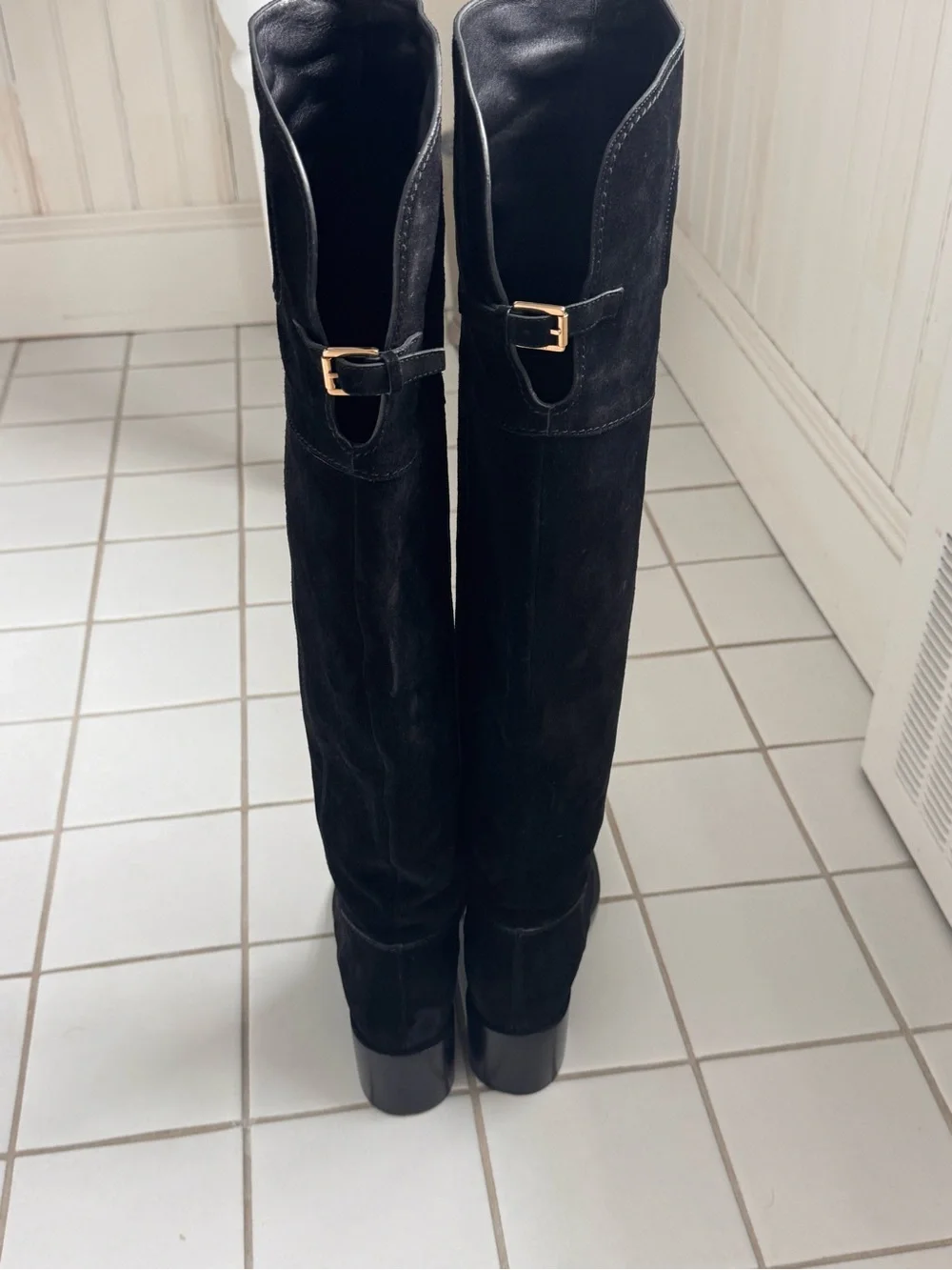 Gucci Black Suede Over-the-Knee Boots with Signature Logo